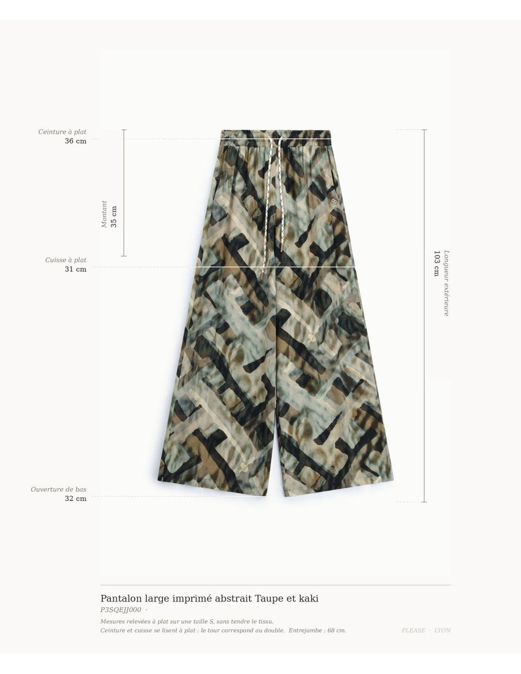 Pantalon large imprimé abstrait Taupe et kaki Please