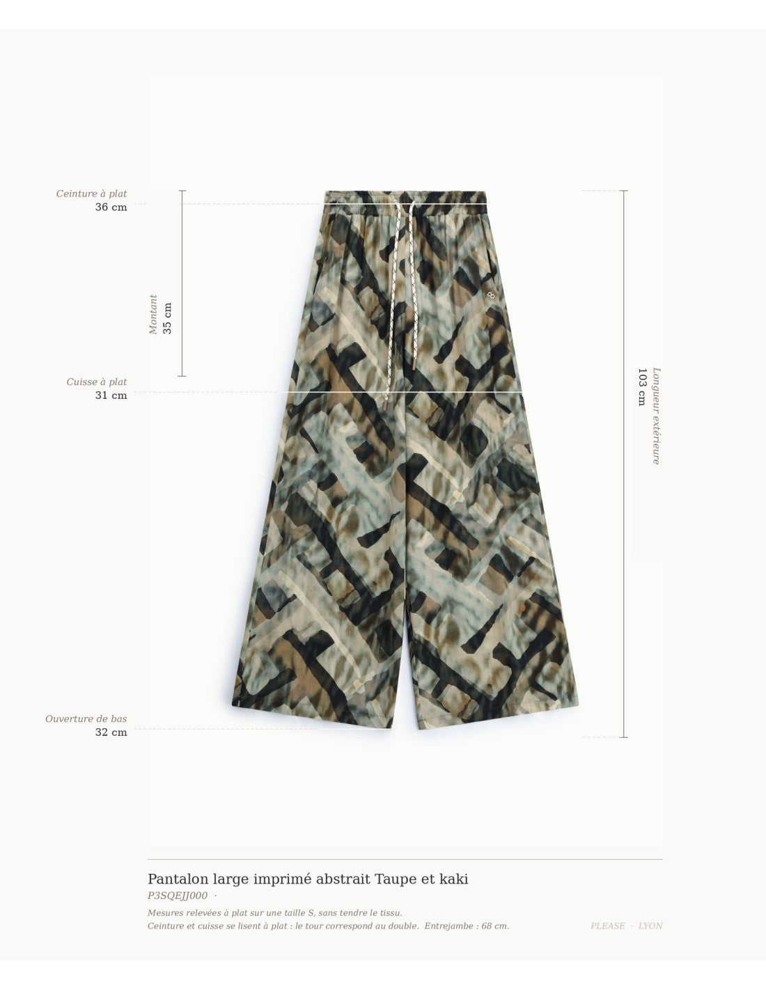 Pantalon large imprimé abstrait Taupe et kaki Please
