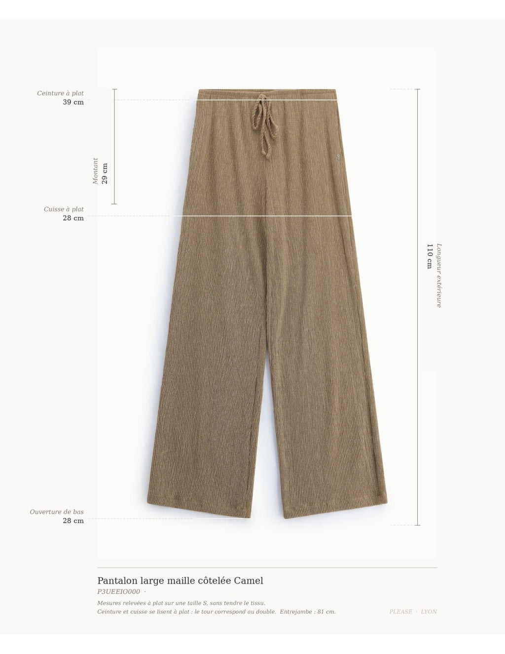 Pantalon large maille côtelée Camel Please