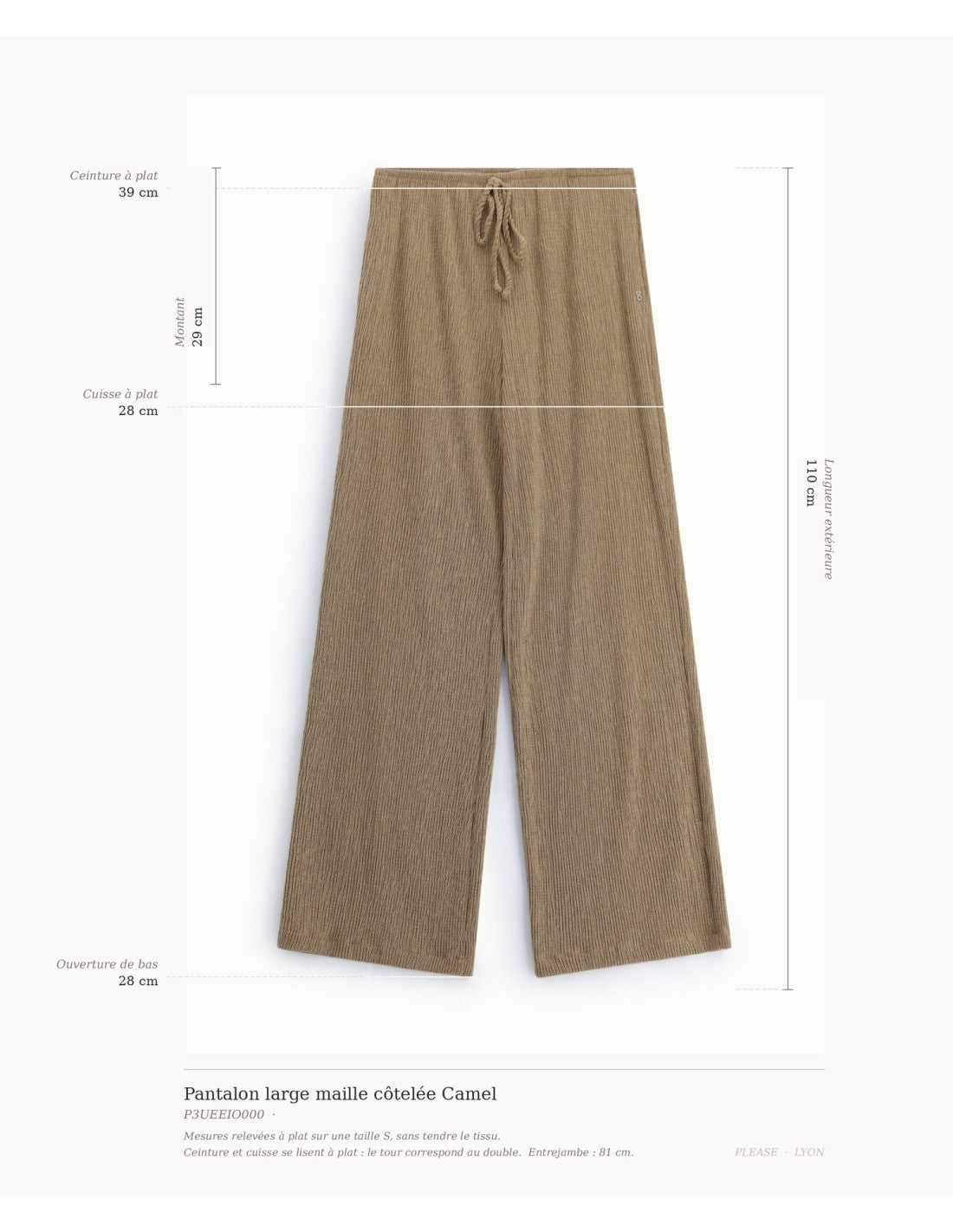 Pantalon large maille côtelée Camel Please