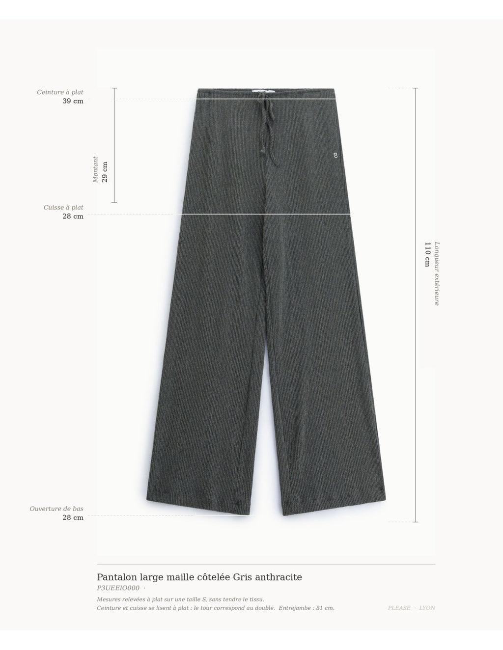 Pantalon large maille côtelée Gris anthracite Please