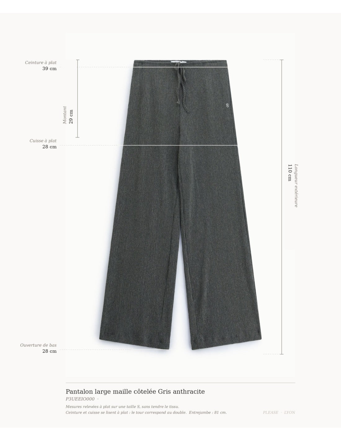 Pantalon large maille côtelée Gris anthracite Please