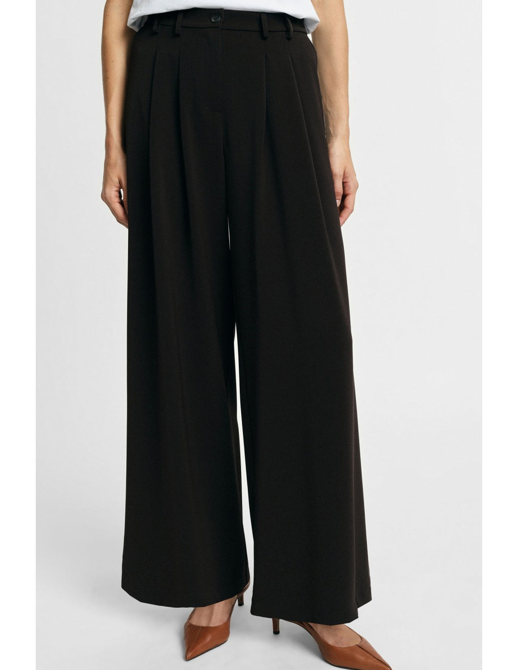 Pantalon palazzo à pinces jambes larges Chocolat Please