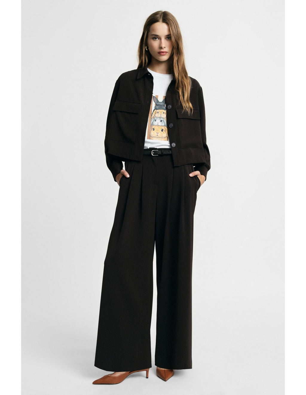 Pantalon palazzo à pinces jambes larges Chocolat Please