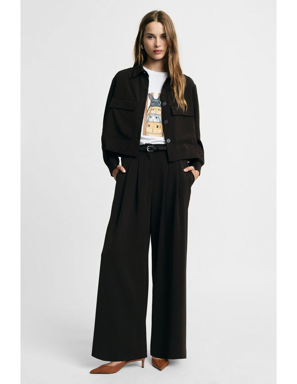 Pantalon palazzo à pinces jambes larges Chocolat Please