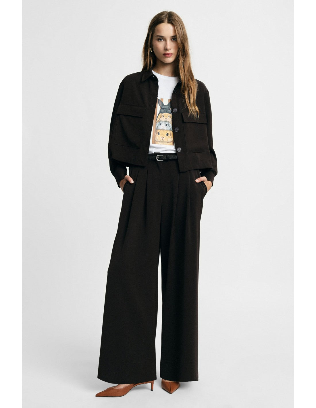Pantalon palazzo à pinces jambes larges Chocolat Please
