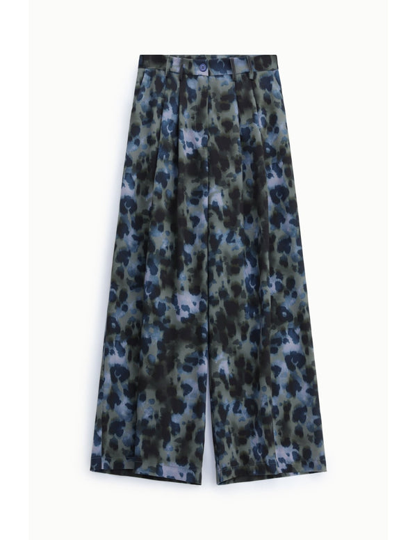 Pantalon palazzo jambes larges imprimé feuillage Bleu et kaki Please