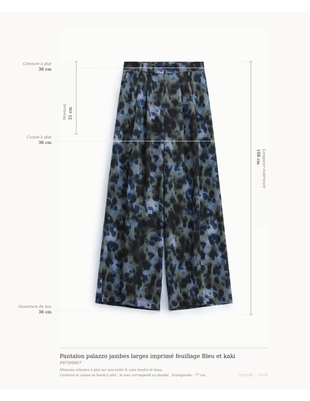 Pantalon palazzo jambes larges imprimé feuillage Bleu et kaki Please