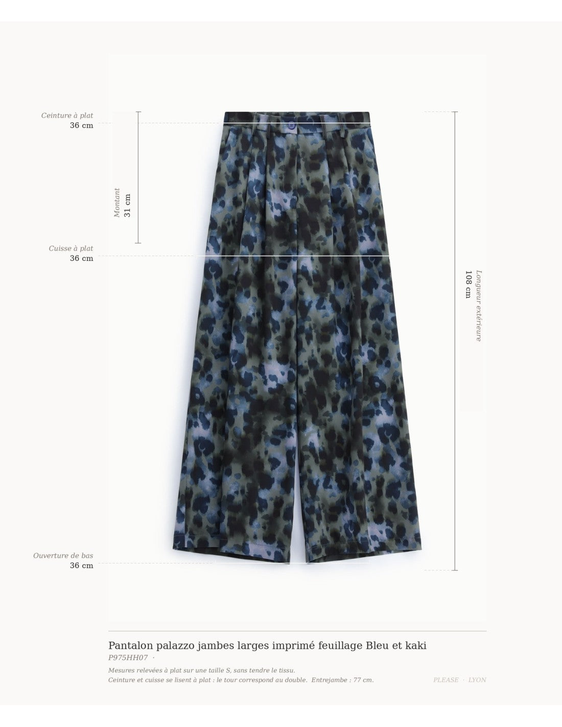 Pantalon palazzo jambes larges imprimé feuillage Bleu et kaki Please