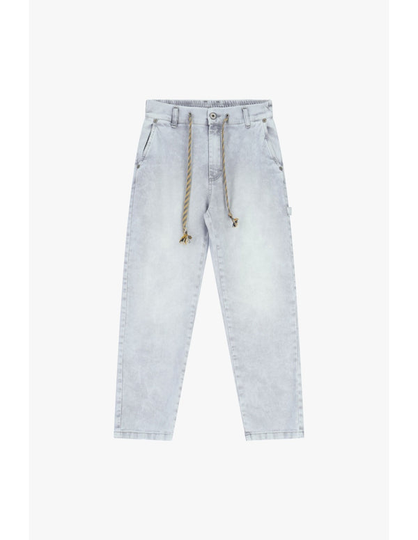 Pantalon relaxed fit en denim gris neige avec ceinture  – Please Lyon