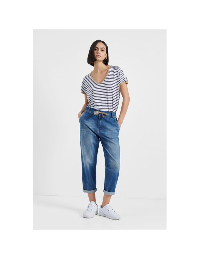 Please Femme jean forme charpentier a taille coulissée en denim bleu medium