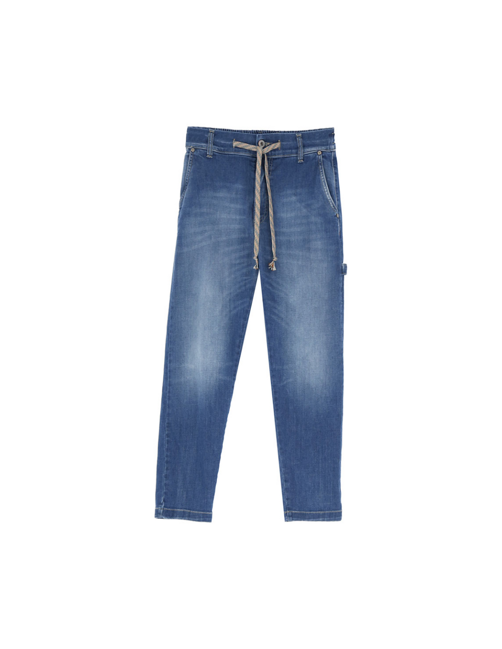 Please Femme jean forme charpentier a taille coulissée en denim bleu medium