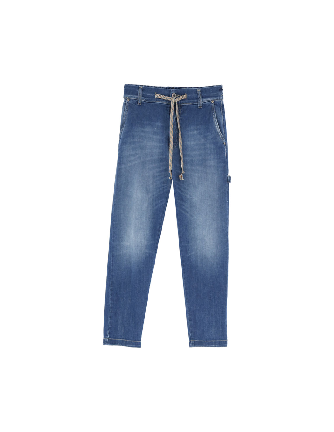 Please Femme jean forme charpentier a taille coulissée en denim bleu medium
