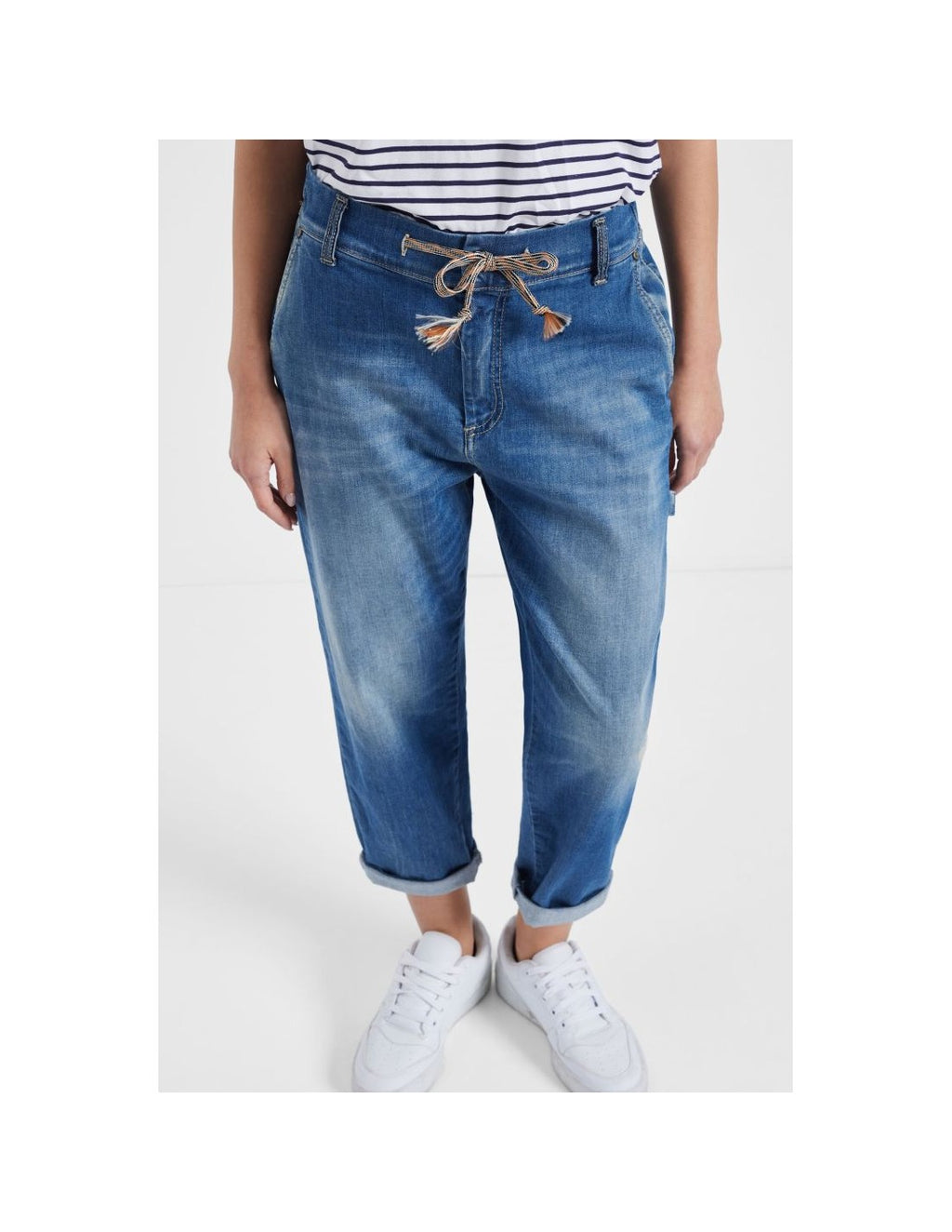 Please Femme jean forme charpentier a taille coulissée en denim bleu medium