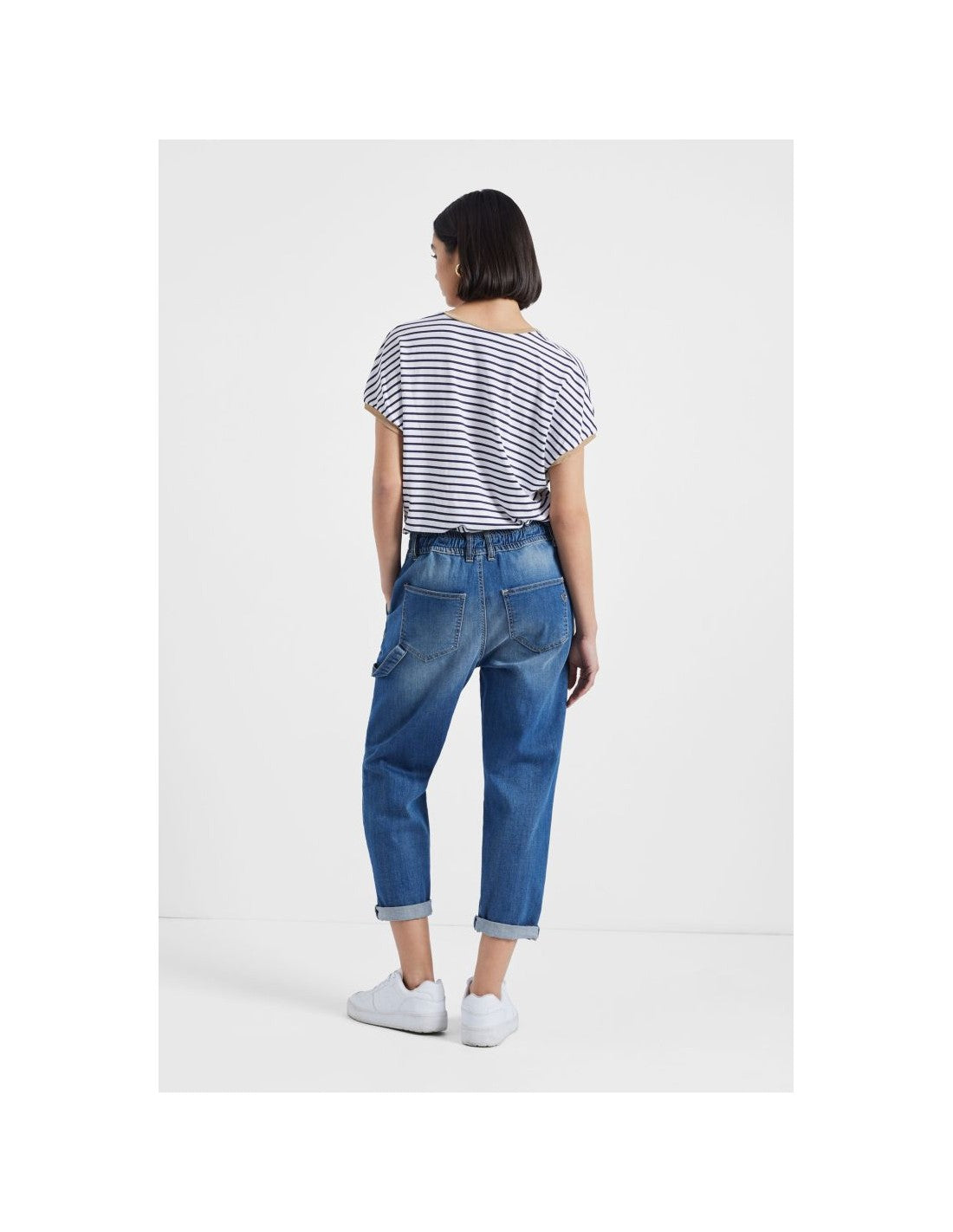 Please Femme jean forme charpentier a taille coulissée en denim bleu medium