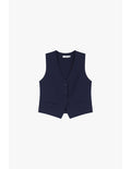Please  Gilet de tailleur en crepe fluide Bleu Marine