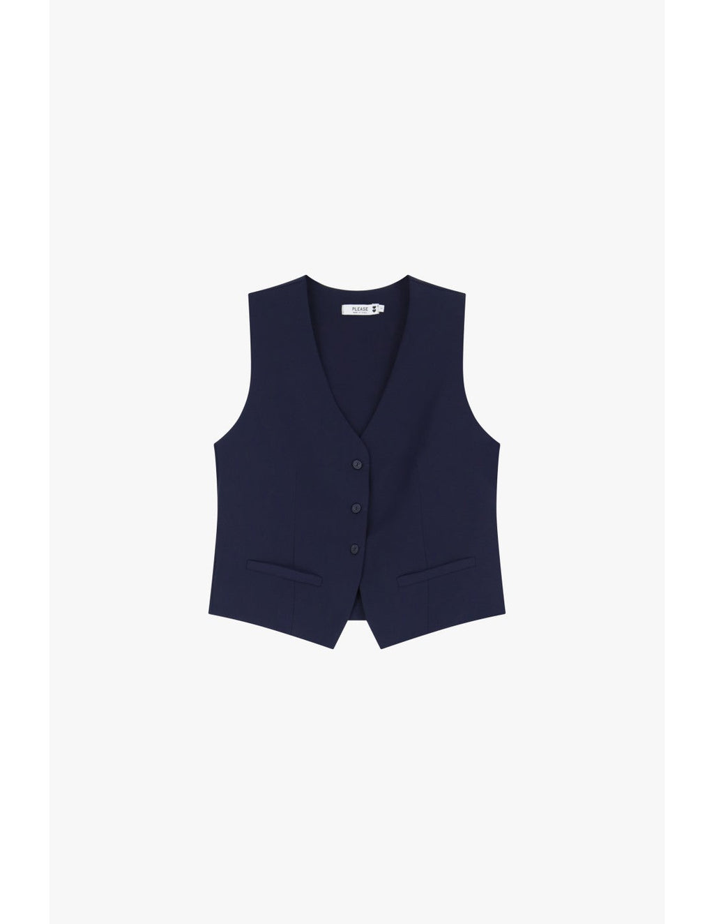 Please  Gilet de tailleur en crepe fluide Bleu Marine