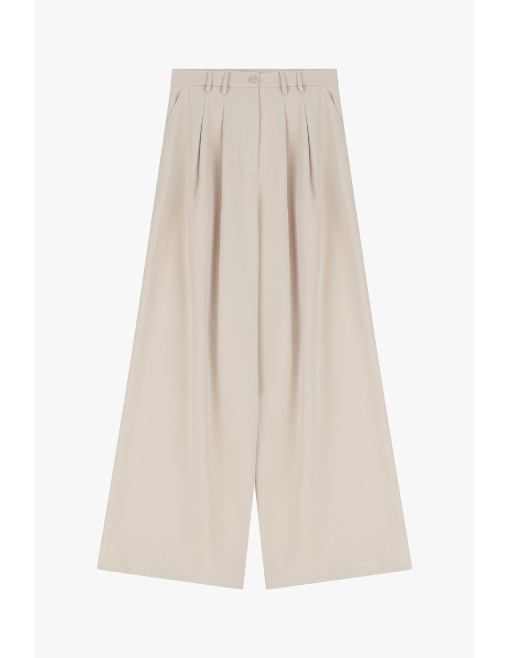 Please Pantalon Ecru à doubles pinces et jambes évasées en crêpe