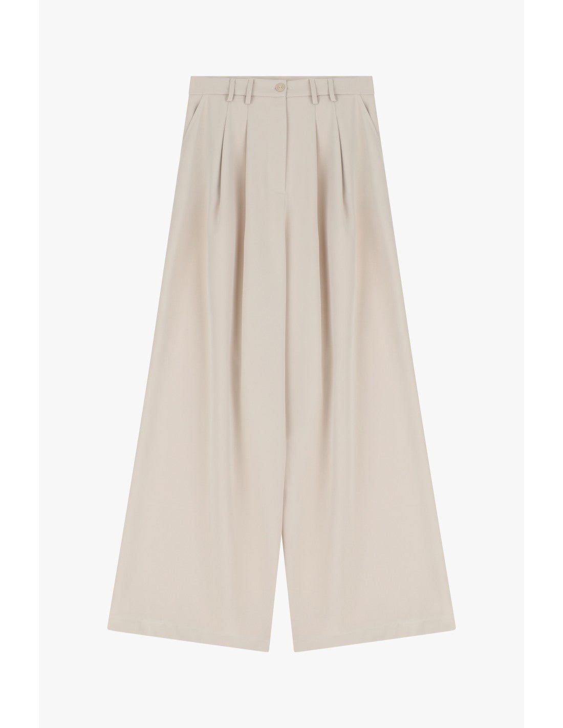 Please Pantalon Ecru à doubles pinces et jambes évasées en crêpe
