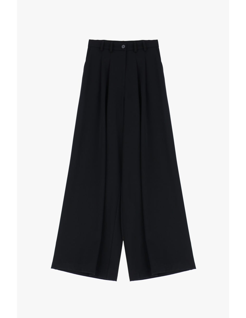 Please Pantalon Noir à doubles pinces et jambes évasées en crêpe