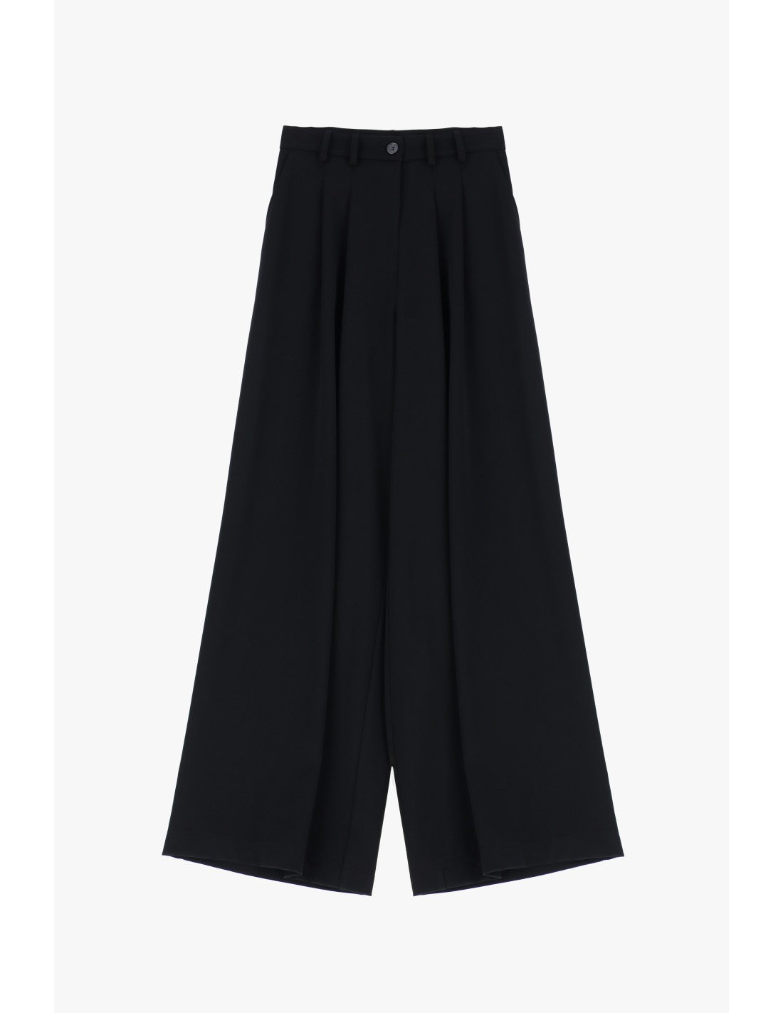 Please Pantalon Noir à doubles pinces et jambes évasées en crêpe