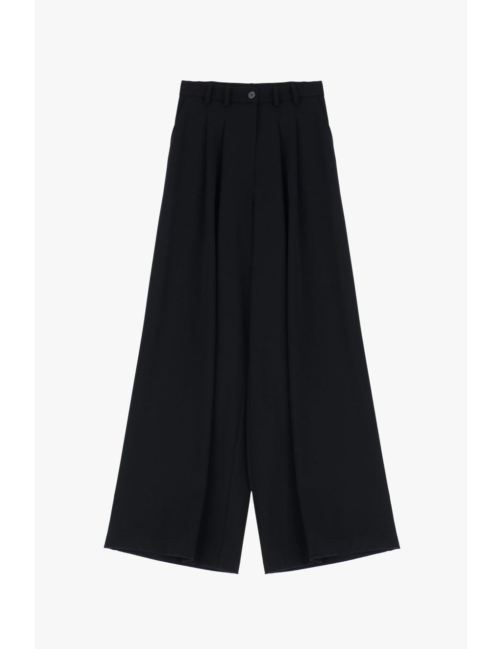Please Pantalon Noir à doubles pinces et jambes évasées en crêpe