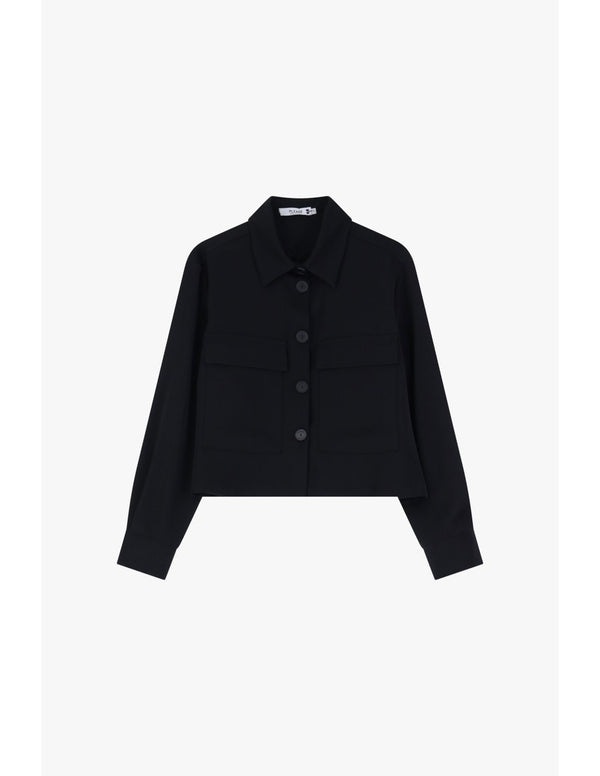 Please Veste courte en crepe fluide Noir