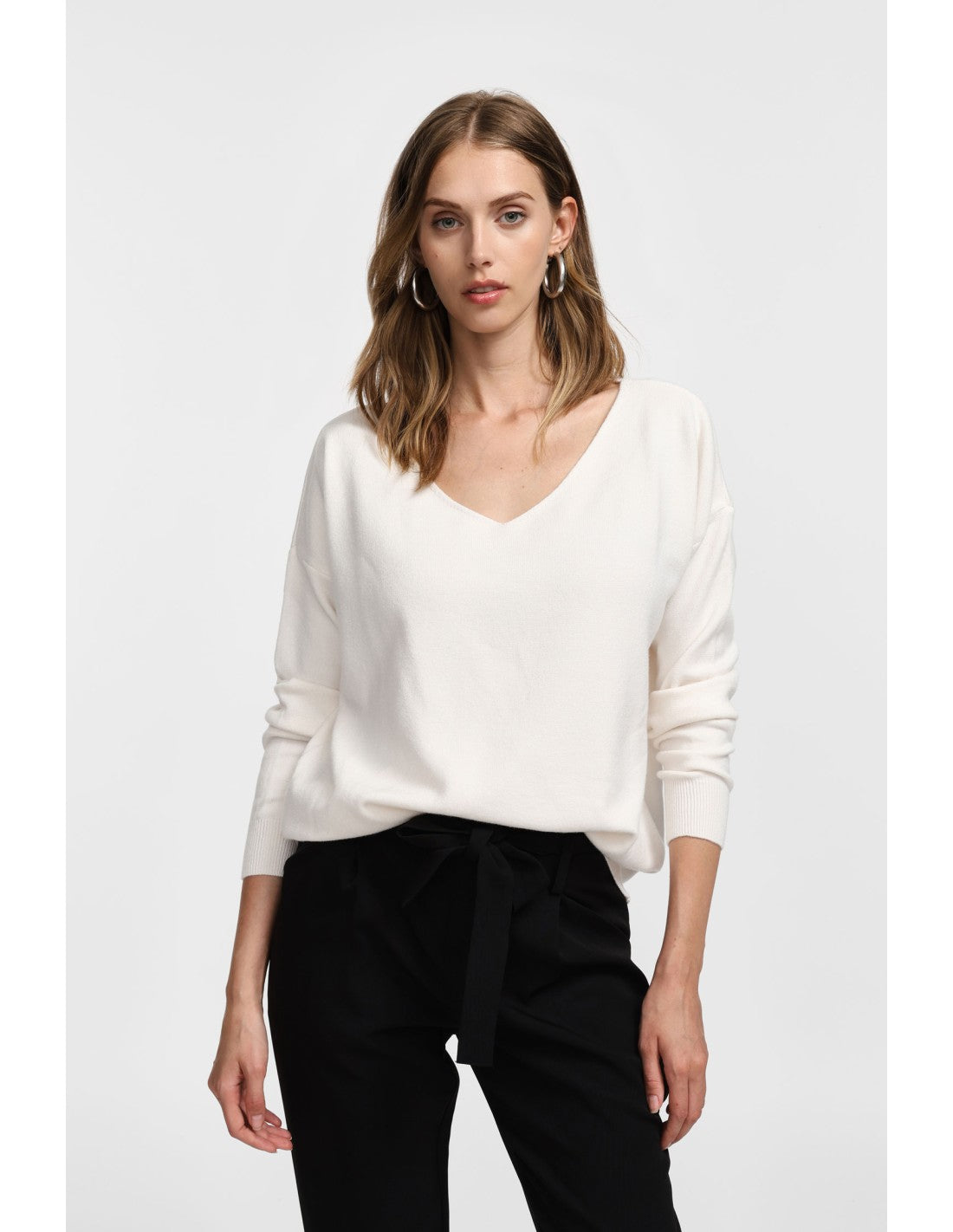 Pull col V maille fine Écru Please