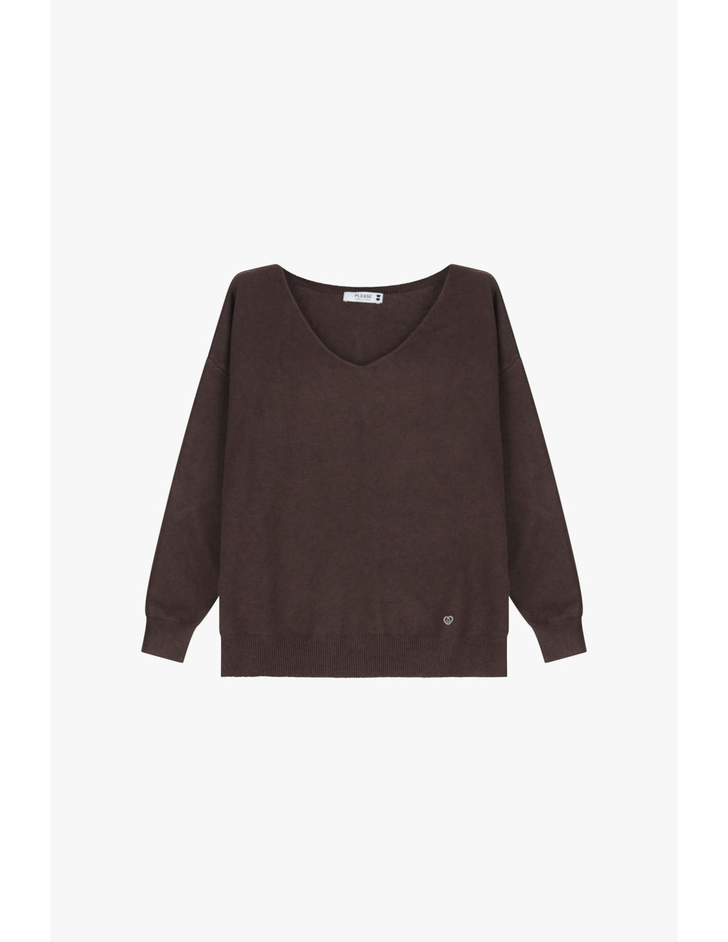 Pull col V maille fine Marron Please