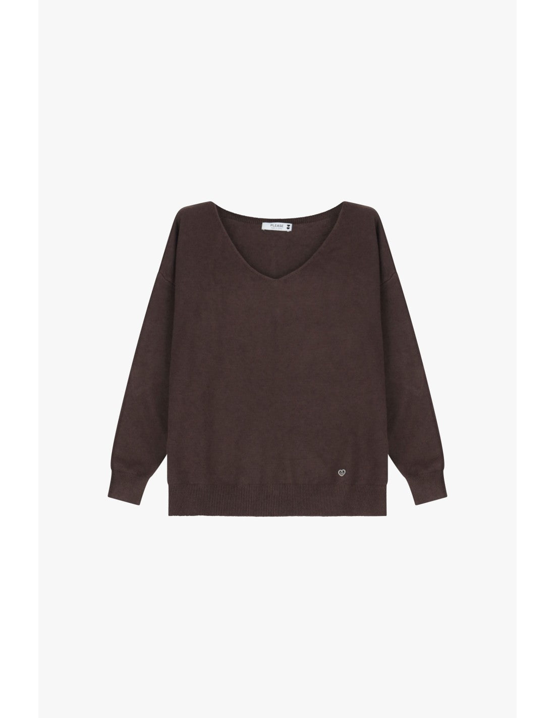 Pull col V maille fine Marron Please
