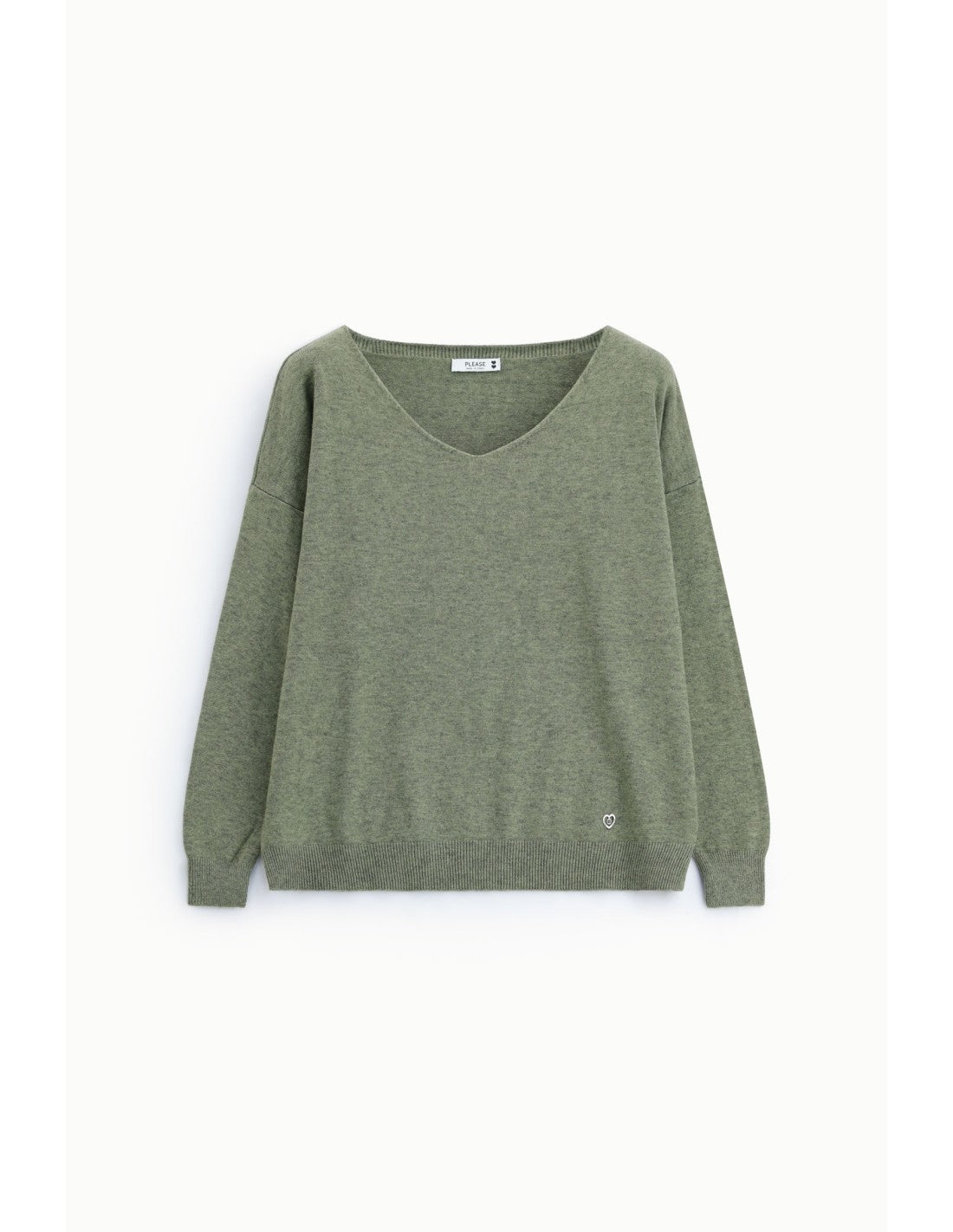 Pull col V maille fine Vert amande Please
