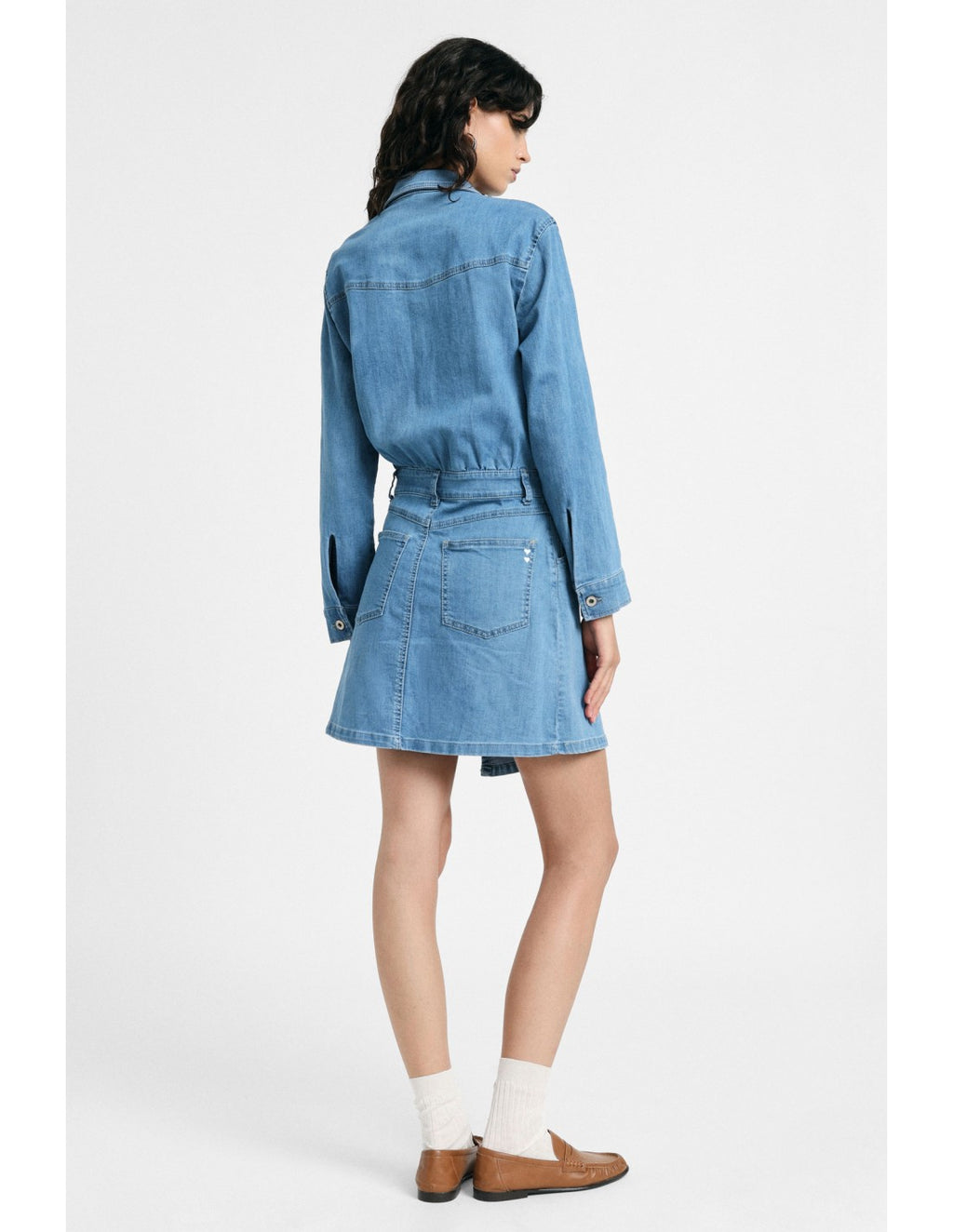 Robe chemise en denim ceinturée Bleu denim Please