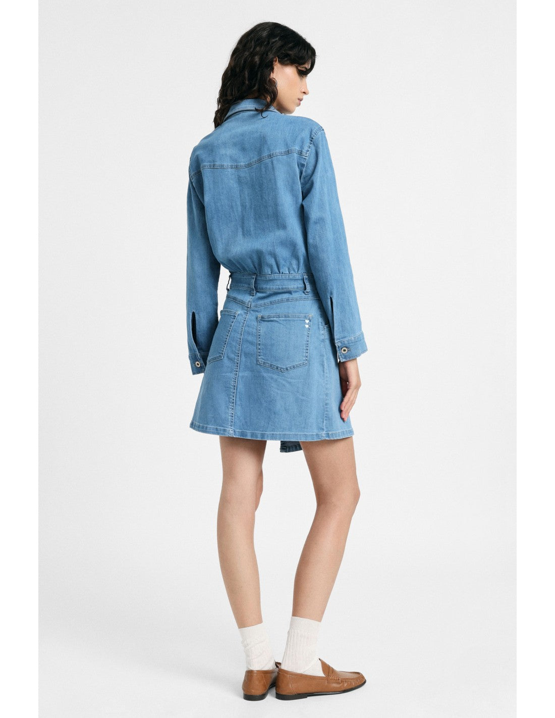 Robe chemise en denim ceinturée Bleu denim Please