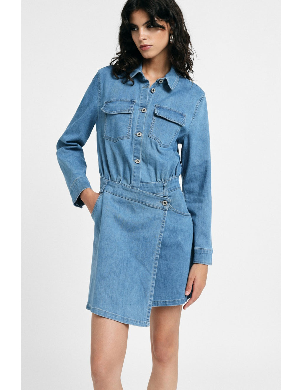 Robe chemise en denim ceinturée Bleu denim Please
