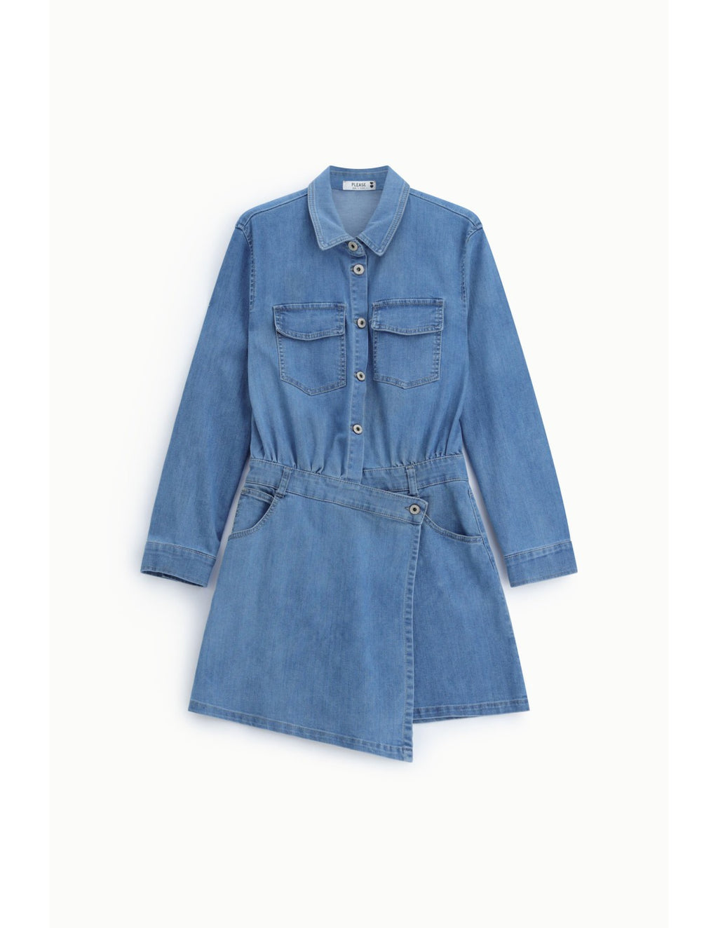 Robe chemise en denim ceinturée Bleu denim Please