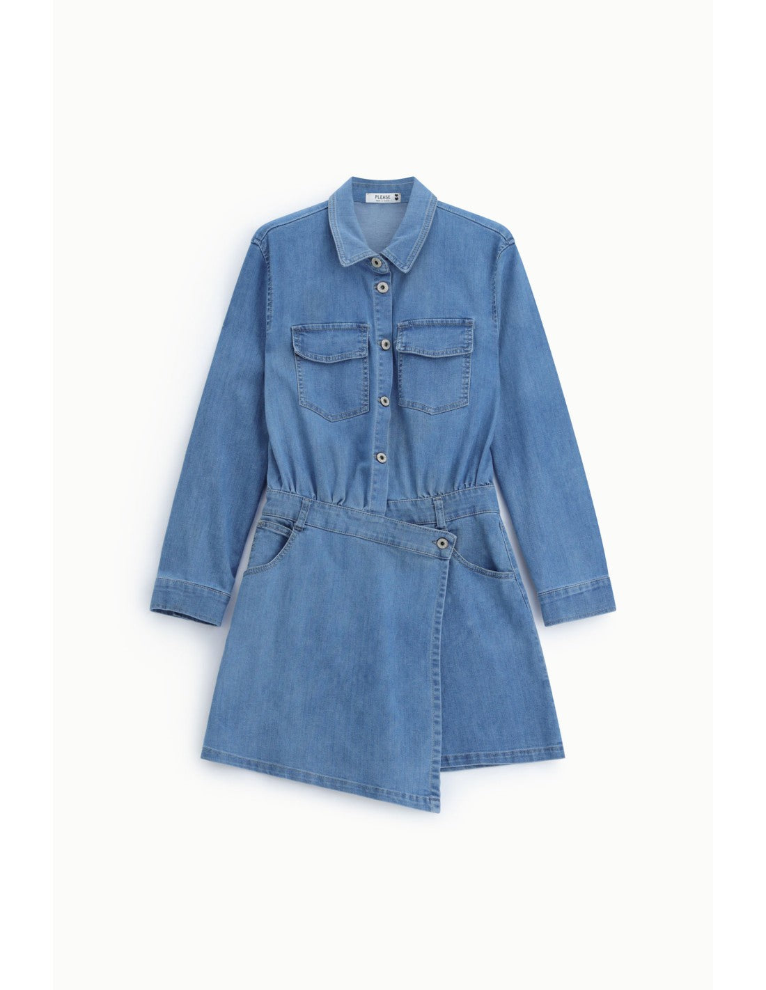 Robe chemise en denim ceinturée Bleu denim Please
