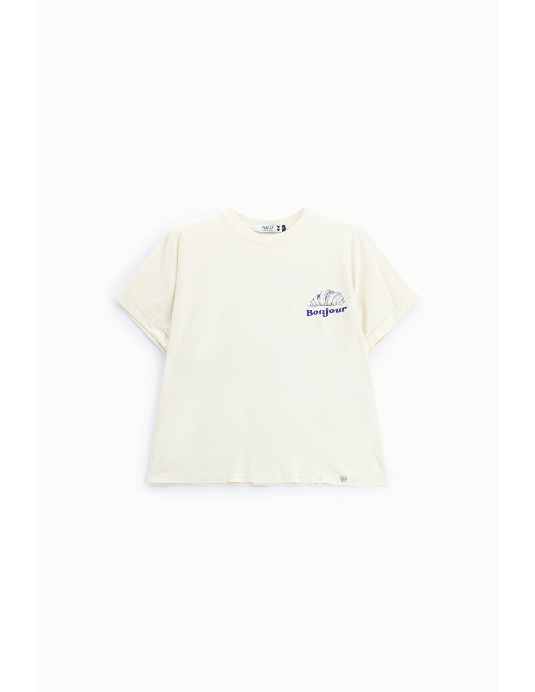 T-shirt col rond imprimé poitrine Écru Please