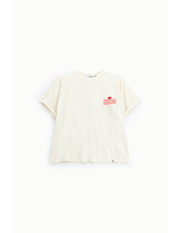 T-shirt col rond imprimé rouge Écru Please