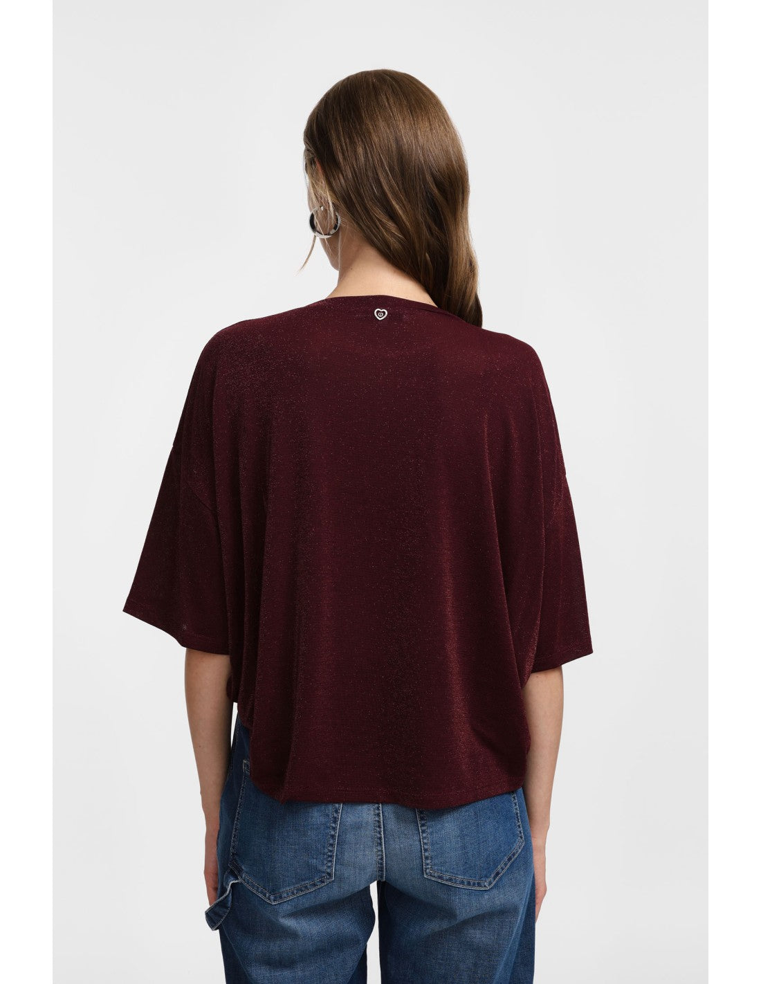 T-shirt col rond viscose et lurex Bordeaux Please