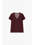 T-shirt col V viscose et lurex Bordeaux Please