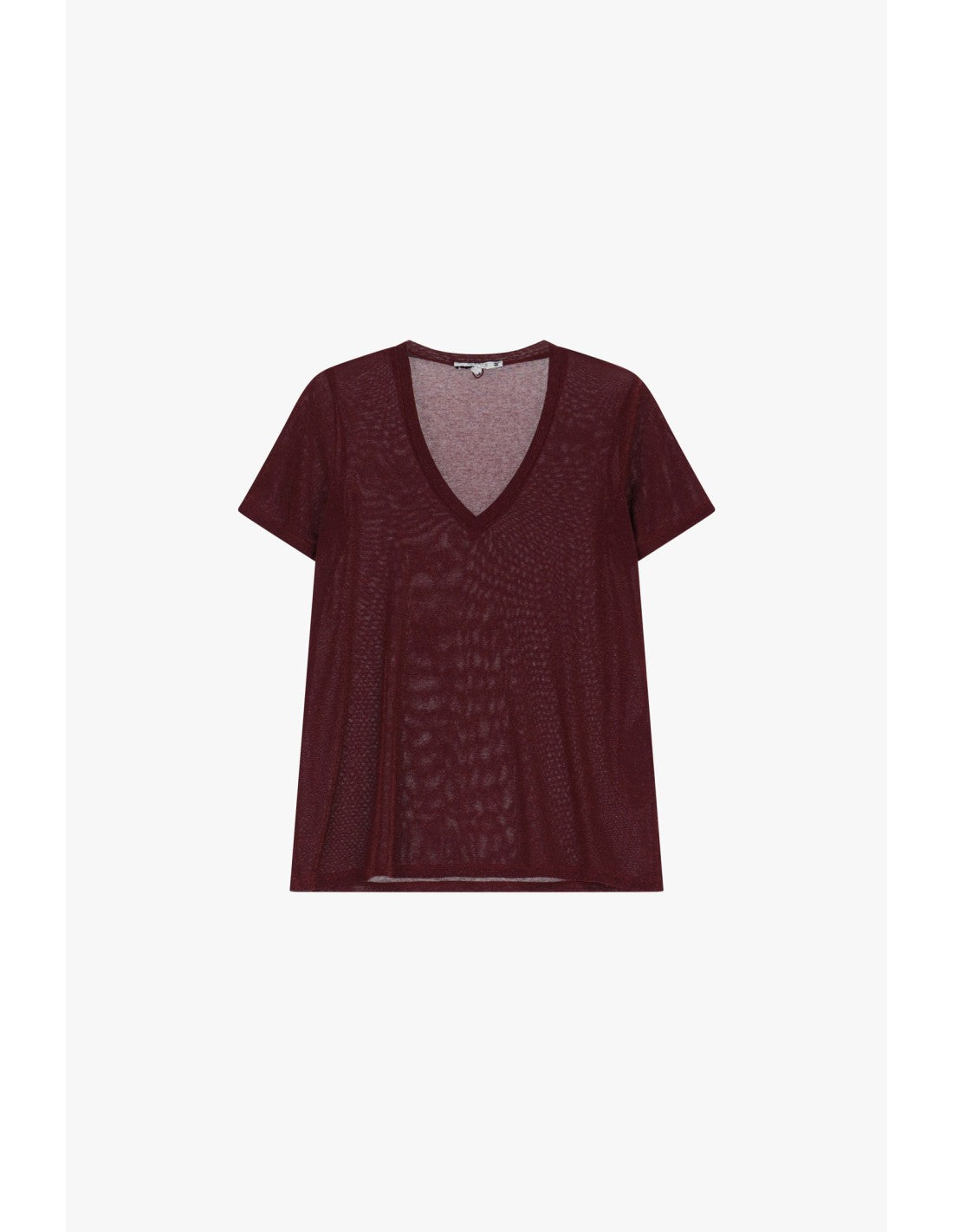 T-shirt col V viscose et lurex Bordeaux Please
