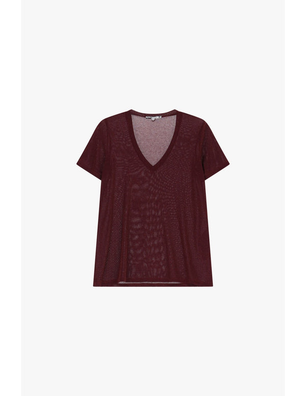 T-shirt col V viscose et lurex Bordeaux Please