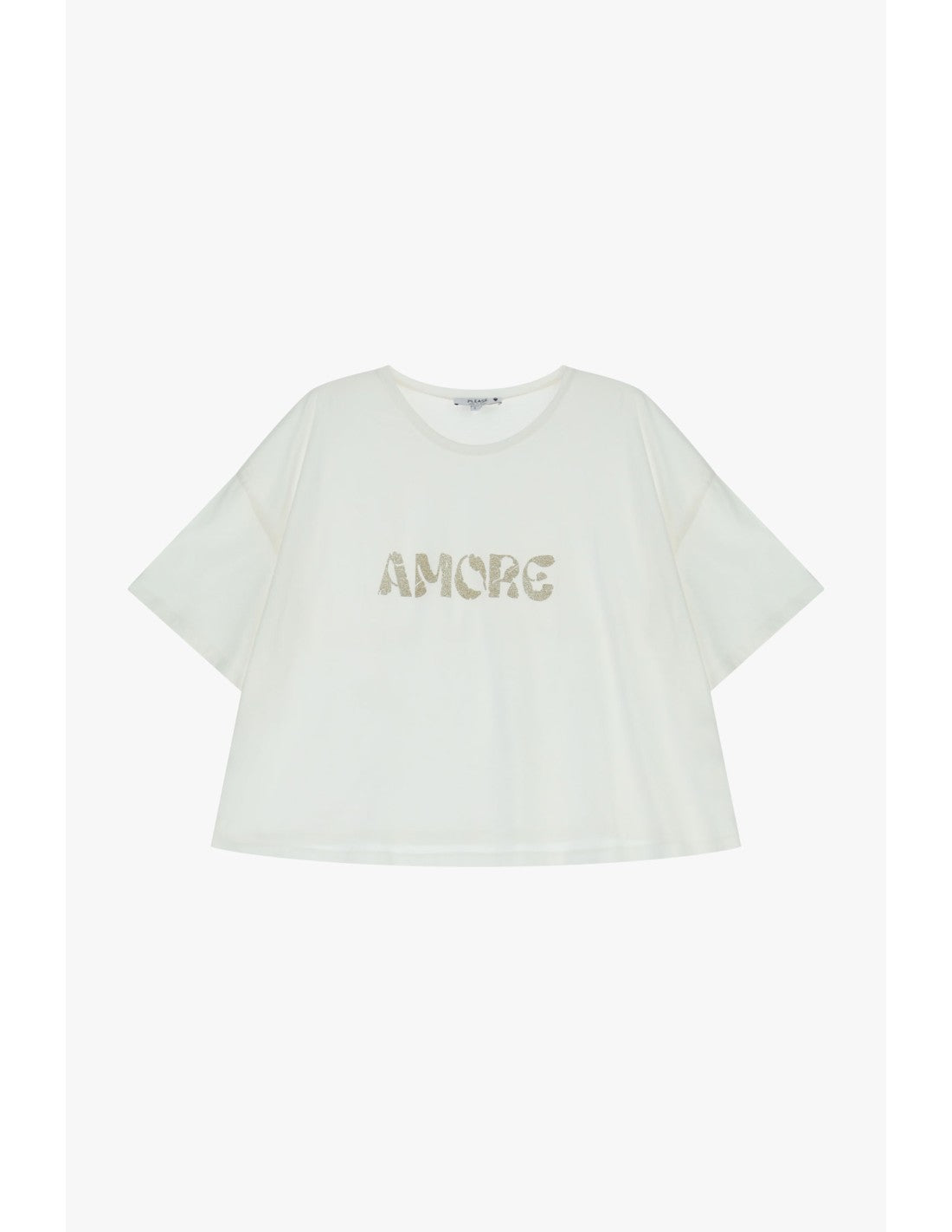 T-shirt coton imprimé poitrine Écru non blanchi Please