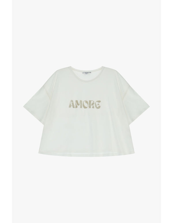 T-shirt coton imprimé poitrine Écru non blanchi Please