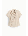 Top Drapé Please Femme – Col Souple, Ouverture Goutte d'Eau au Dos, Crêpe Satin