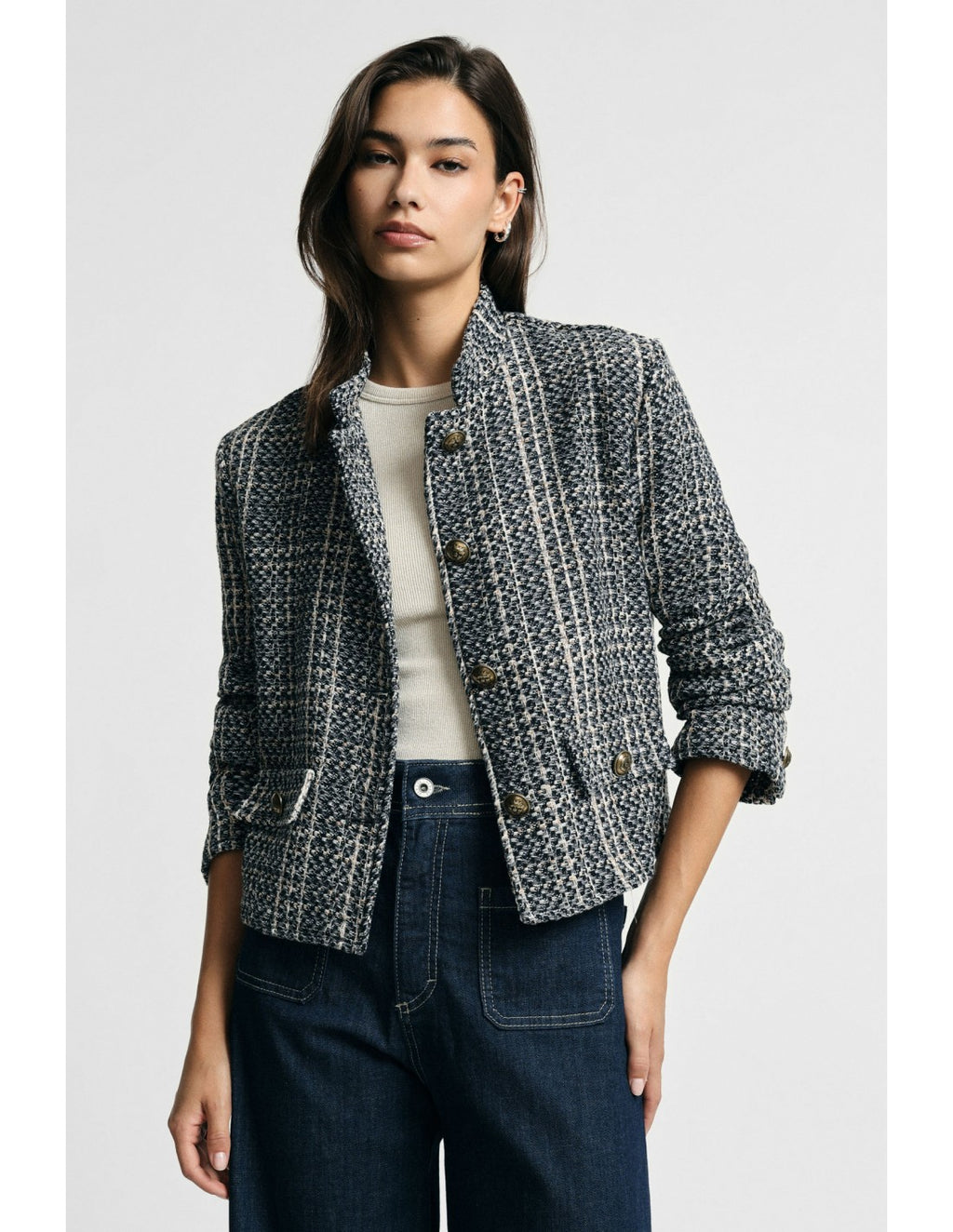 Veste courte à carreaux bords francs Gris Please