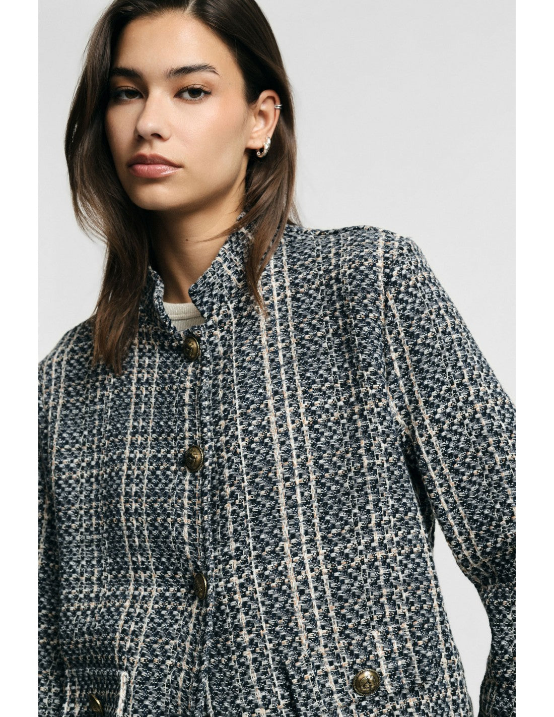 Veste courte à carreaux bords francs Gris Please