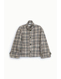 Veste courte à carreaux manches ballon Beige et chocolat Please