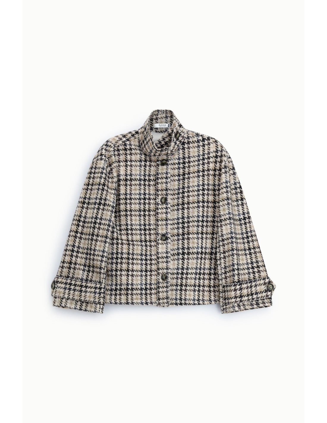 Veste courte à carreaux manches ballon Beige et chocolat Please