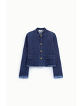 Veste courte en denim à ourlet effiloché – Please